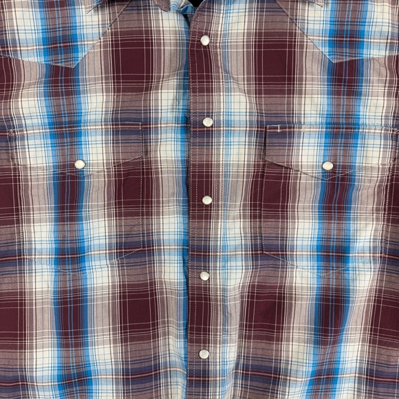 Vintage Wrangler Plaid Western Burgundy Pearl Snap Button Shirt L Tall Cotton - Picture 10 of 14